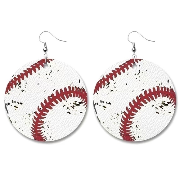 Source Unknown Jewelry - BASEBALL/SOFTBALL Faux Leather Waterdrop Earrings, New In Package